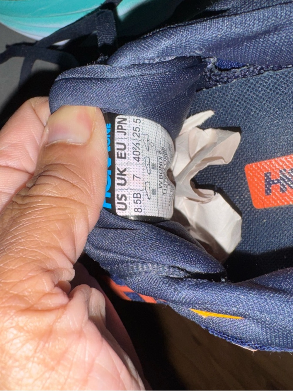 Hoka Navy Blue Athletic Shoes with Orange